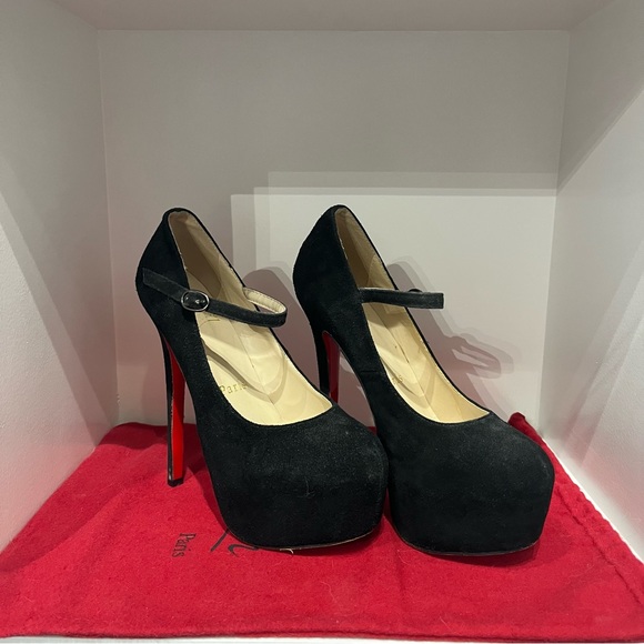 Christian Louboutin - Lady Daf Black Suede Heels - Size 39 - Picture 2 of 6